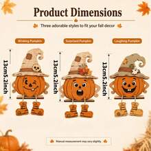 3 Pieces3D Fall Halloween Wooden Pumpkin Gnome Desktop Decoration With Swinging Rope Boots, Witch Hat, Skull, Ghost, Maple Leaf Farmhouse Layered Tray, Perfect For Fall Thanksgiving, Wall Decoration, Party Decoration - 3pcs - View 2