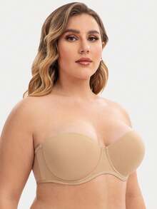 MELENECA Women's Strapless Bra For Large Bust Back Smoothing Plus Size With Underwire - Khaki - View 4