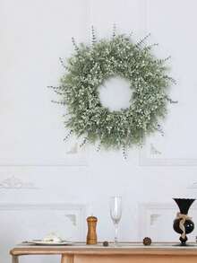 1pc 19" Eucalyptus Wreath, Artificial Floral Wreath With Lavender And Baby's Breath, Farmhouse Style Decor, Suitable For Front Door Porch, All Seasons - White - View 3