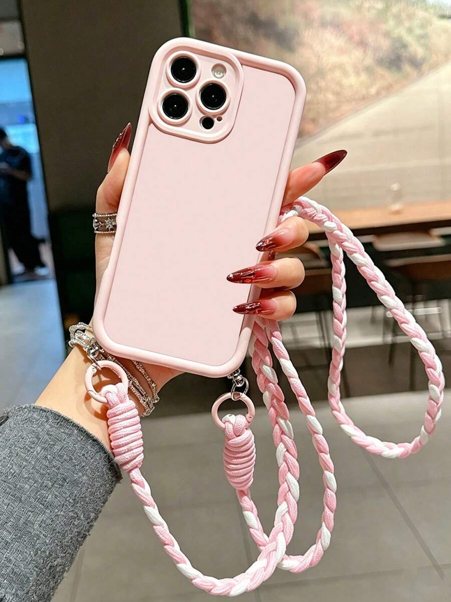 Grooved Lanyard Phone Case, Crossbody Wearable Woven Rope, Premium Color-Block Pink, Compatible With Apple 17/17 Pro/17 Pro Max/16/16 Pro/16 Pro Max/16 Plus/14 Pro Max/15 Pro Max/13 Pro Max/14/7P/12 Pro Max/11/XS Max, Soft Silicone Beige, Detachable Adjustable Backpack-Style Lanyard, Dual Hanging Holes Protective Case - Multicolor - View 1