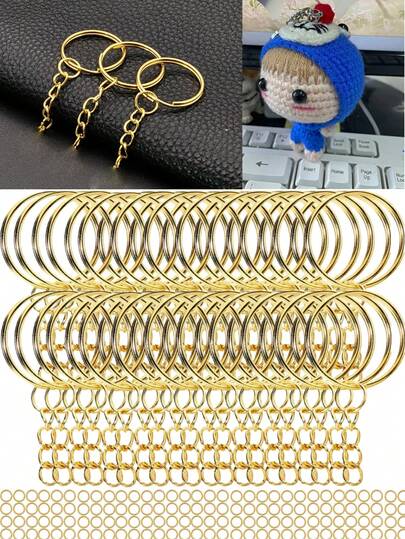 140/280/420Pcs1 Inch/25mm Split Ring Keychain With Chain , Open Jump Rings And Craft Jewelry Keychain Connector, 40pcs Key Rings+100pcs Jump Rings