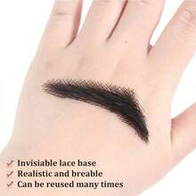 1 Pair 100% Human Hair Handmade Crochet Breathable Lace Base Natural Realistic Lightweight Invisible Reusable False Eyebrows, Suitable For Men And Women - Multicolor - View 6
