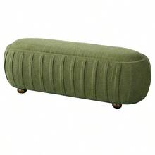 Upholstered Ottoman, Oval Shape - Olive Green + Boucle + Foam + Solid Wood+MDF1 - View 6