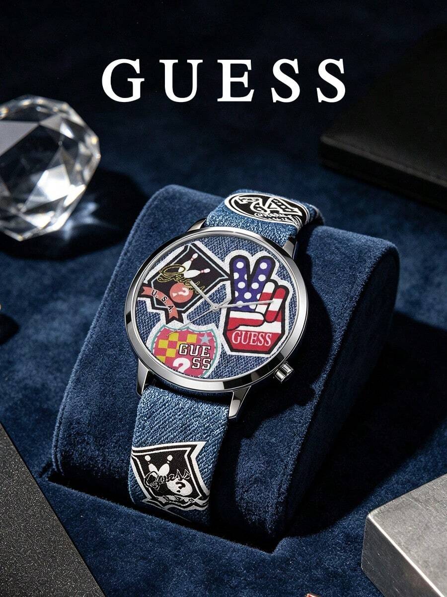 GUESS Casual Analog Wristwatch, Seiko Y121 Quartz Movement, Vintage Denim Fashion Gift Watch For Men & Women, V1004M1 - Silver - View 1