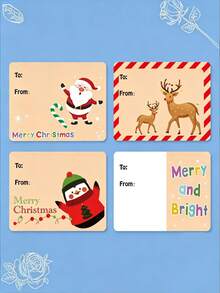 Christmas Gift Name Label Stickers Roll, Christmas Pattern Santa Claus Reindeer Penguin Self-Adhesive Gift Labels, Writable To/From Stickers, Used For Holiday Packaging Envelope Decoration, Holiday Gift Packaging Envelopes - A - View 3