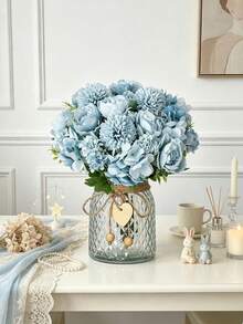 1/4pcs Artificial Peony Hydrangea Bouquet, Suitable For Wedding Decoration, DIY, Bridal Bouquet, Wrist Corsage, Headpiece, Wedding Car Decor, Door Decor, Home, Restaurant, Bedroom, Vase Decor, Party Decoration, Valentine's Day And New Year Gift - Blue - View 7