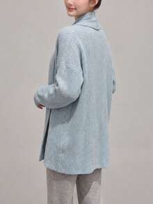Women's Winter Casual Minimalist Elegant Premium Knit Cardigan Sweater Jacket - Blue - View 2