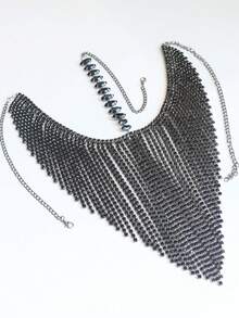 1pc Sexy Tassel Mysterious Masquerade Mask, Elegant Bohemian Shiny Face Accessory For Women - Black - View 3