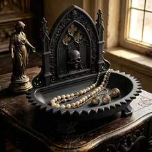 1pc Halloween Gothic Arch Church Skull Jewelry Storage Tray, Dark Aesthetic Carved Spire Detail Accessory Dish, Vintage Gothic Style Ring & Earring Holder, Suitable For Vanity, Entrance, Gothic Room And Halloween Decor - Multicolor - View 3