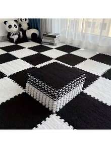 Set Karpet Mosaik Hitam & Putih Ultra Lembut 12 Buah - Karpet Mewah Tahan Lama, Cocok untuk Kamar Tidur, Ruang Tamu, Dapur, dan Kamar Mandi - Dapat Dicuci, Dapat Dipotong, 12x12 Inci - Pola Geometris yang Modis - Berbagai gaya - View 2