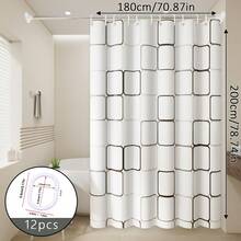 1pc Large Grid Pattern Shower Curtain, Minimalist & Elegant, Bathroom Wet/Dry Separation Helper, Partition & Privacy Screen, Easy Installation - Large Square - View 14