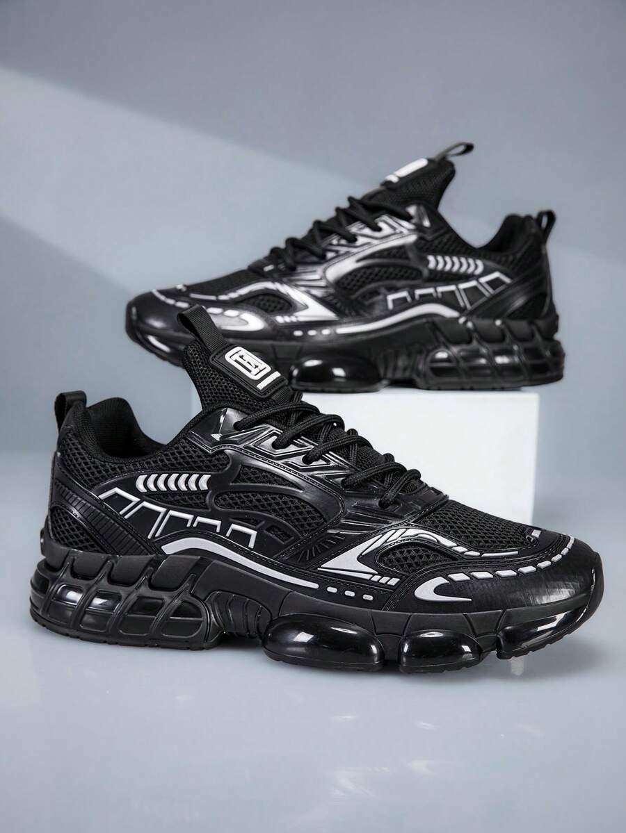 Lightweight Men's Casual Versatile Sports Shoes - Comfortable & Breathable With Shock Absorption, Suitable For Outdoor Activities - Black - View 1