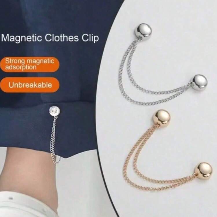 1/3/6pcs Adjustable Magnetic Hem Clips And Sleeve Clips - Durable Alloy Material With Detachable Chain, No-Sew Hem Shortening, Suitable For Pants, T-Shirts, Scarves, Shawls, Headscarves, Cardigans, Belts. Multi-Functional Unisex Accessories For School And Daily Commute. - Multicolor - View 8