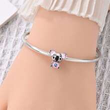 1pc Silver-Plated Pink Tone Cute Hollow Bead, Bow Elephant, Camera Koala, Donut Rabbit, Rhinestone Toaster, Soft Pink Enamel With Colorful Zirconia, Suitable For Bracelet Necklace, Handmade DIY Jewelry, Girly Cute Style Holiday Gift Accessory - Multicolor - View 5
