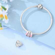 1pc Silver-Plated Pink Tone Cute Hollow Bead, Bow Elephant, Camera Koala, Donut Rabbit, Rhinestone Toaster, Soft Pink Enamel With Colorful Zirconia, Suitable For Bracelet Necklace, Handmade DIY Jewelry, Girly Cute Style Holiday Gift Accessory - Multicolor - View 7