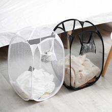 1pc Large Foldable Laundry Basket, Mesh Clothes Storage Bin, Portable Dirty Clothes Hamper For Home - Multicolor - View 10