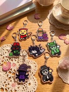 1Pc/7pcs Forsaken Horror Game Acrylic Keychain Set, Cute Chibi Survivor And Killer Character Pendants (Including Elliot, Chance, Double Time, Rookie And Witch Designs), Adorable Game Bag Charm, Perfect Gift For Forsaken Fans, Birthday Gift, Game Souvenir And Backpack Decoration - Multicolor - View 2