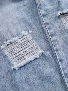 Young Girl New Fashion Distressed Casual Soft Long Pants - Blue - View 5