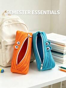 4/1pc Creative Funny Zipper Pencil Case, Student Pencil Pouch, Cute Niche Style, Stationery Storage Box, Little Monster Pencil Case - Multiple Styles - View 11