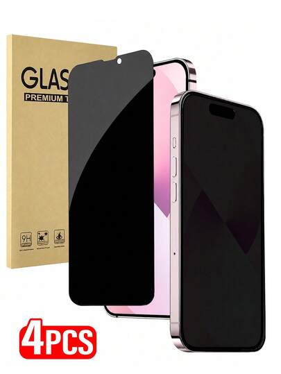 CASECOPS 4Pcs Full Anti-Spy Tempered Glass Phone Screen Protector, Compatible With Apple Devices, Anti-Scratch, Anti-Collision, Oleophobic Coating, Smooth Touch, Compatible With Apple X/XR/11/12/13/14/15/16/16Plus/16Pro/16ProMax/16e/17/17 Air/17 Pro/17 Pro Max Series, Suitable For Daily, Office And Home Use, High-Quality Cell Phone Accessories