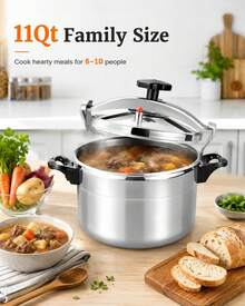 11qt Stainless Steel Pressure Cooker Large Capacity Pot For Family Meals Induction Gas Stove Compatible Silver - View 3
