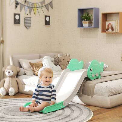 QABA Couch Slide For Kids, Toddler Slide Can Be Used For Bed, Sofa, Stairs, Easy Assemble & Storage, 51" Extended Length Lightweight Kids Slide For 18-48 Months, Green