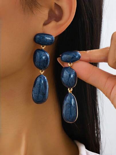 1 Pair Cross-Border Fashion Oval Dangle Earrings For Women, Long Oil-Drip Alloy Ear Pendants, 4 Colors Available, Suitable For Banquet, Party, Sister Gathering, Friend Gift