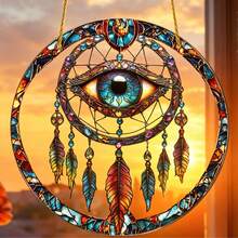 Evil Eye Painted Glass Dream Catcher Hanging Decor, Acrylic Balcony & Car Window Hanging Ornament - Multicolor - View 4