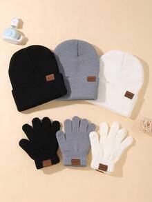 6pcs Kids Knitted Hat And Gloves Set, 3-12 Years Old Boys And Girls, Autumn/Winter Daily Casual Wear, Boys Knitted Hat, Girls Knitted Hat, Boys Gloves, Girls Gloves, Autumn/Winter Warm Set, Can Be Used As Halloween And Christmas Gifts - Knitted Hat + Gloves Combination - View 6