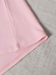 ZZG 夏季女款「Overstimulated.」字母圖案印花街頭通勤 Y2K 風格粉色圓領短袖 T-shirt 上衣 - 粉色 - 查看 6