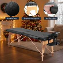 24" Wide 2 Fold Portable Lash Massage Bed, Height Adjustable Wooden Spa Tattoo Facial Table With Face Cradle & Carry Bag, Heavy Duty Salon Equipment Holds 496 Lbs, Black - Black - View 5