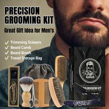 Kit de Cuidados com a Barba de 10 Peças para Homens, Navalha Reta, Escova de Cerdas, Pente de Madeira & Bolsa de Viagem, Presente Estilo Barbeiro - Pente para barba + escova para barba - Visão 3