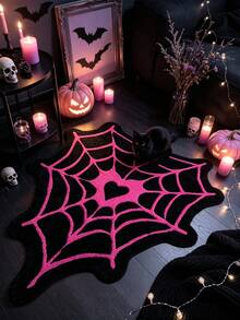 1 pieza Alfombra de baño con patrón de telaraña roja, alfombra de baño, felpudo, alfombra pequeña, alfombra, alfombra de piso, decoración del hogar, alfombra de área, alfombra exterior, alfombra de dormitorio, alfombra lavable - Rosa Roja - Ver 1