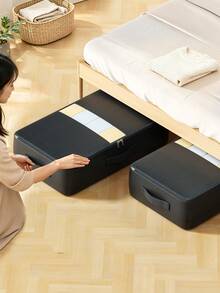 Underbed Storage Organizer Box, Large Capacity Foldable Clothes Storage Bin With Transparent Window, Dual Zipper Handle, Dust-Proof Bedding And Linen Storage Box, Suitable For Bedroom, Closet, Wardrobe, Dorm, Home Storage - Black - View 2