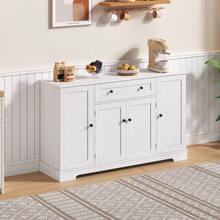 Multifunctional Kitchen Sideboard – 138 Cm Cabinet With Drawer, Shelf Doors & Adjustable Shelves – Modern Design With Tip-Over Protection, Ideal For Kitchen, Living Room & Bedroom - White - View 2
