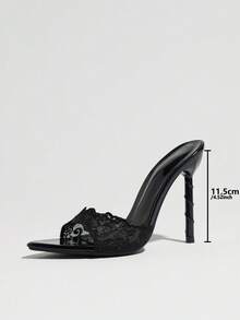 女款高跟鞋 春夏夜間派對戶外時尚高端宴會電鍍獨特條紋細高跟尖頭亮飾刺繡蕾絲網帶亮面設計時尚展覽高品質柔軟鏡面布料性感穆勒拖鞋一腳蹬高貴優雅正式涼鞋伸展台購物旅行前衛舞會派對熱門女款高端極簡百搭高跟鞋 - 黑色 - 查看 7