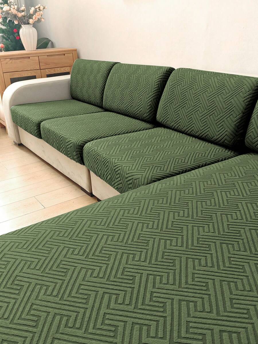 1pc Solid Color High Elasticity Detachable Machine Washable Autumn/Winter Sofa Seat Cushion Cover, Suitable For Living Room Polyester Sofa Seat Cushion Cover Backrest Cover - Green - View 1