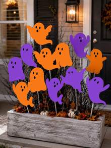 1/6/12 Stücke Halloween Geister Gartenschilder, Orange & Lila dekorative Rasenstecker, geeignet für gruselige Außendekoration, süßes fliegendes Geisterdesign, perfekt für Garten, Veranda, Weg und Partydekoration, ideal für Hausbesitzer, Gastgeber und Veranstaltungsplaner, Halloween Trick or Treat Spukhaus Dekoration - Verschiedenfarbig - Übersicht 9