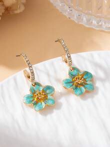 1 Pair Elegant Luxury French Summer Vacation Beach Style Sparkling Handmade Drip Oil Light Green Enamel Pendant Earrings For Women - Green - View 4