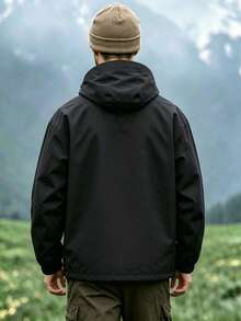 Jaket Softshell Berkerudung Gaya Tangguh Pria, Siluet Longgar, Banyak Saku, Pakaian Kerja Fungsional, Jaket Kasual Serbaguna untuk Perjalanan Luar Ruangan, Bersepeda, Mendaki, dan Aktivitas Lainnya. - Hitam - View 4