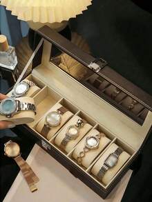 1pc Premium Watch Box, 3/6/12 Slots Watch Box, Watch Storage Box Jewelry Storage Box, Watch Display Box, Men's Women's Watch Box - Multicolor - View 8