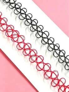 6Pcs Tattoo Choker Set Stretchy 90s Necklace Bracelet And Rings For Women - Multicolor - View 6