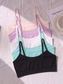 5pcs Cute Teenager Non-Wired Non-Padded Camisole Bra, Casual Comfortable Strap Sports Bra, Suitable For Daily Basic Wear - Multicolor - View 2