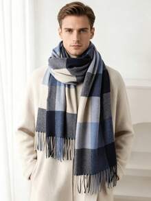 2/1pc New Winter Faux Cashmere Plaid Scarf, Unisex, Warm, Suitable For Daily Wear And Casual Outfits - Multicolor - View 1