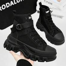 Men High-Top Leather Riding Boots - All Black Height Increase - View 4