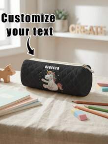 1pc Customized Name Rhombus Round Pencil Case, Can Be Customized According To Your Unique Design, Perfect For Children To Store Pencils, Print Your Own Name Or Print Your Sister's And Classmates' Names As Gifts To Give To Others - Multicolor - View 3