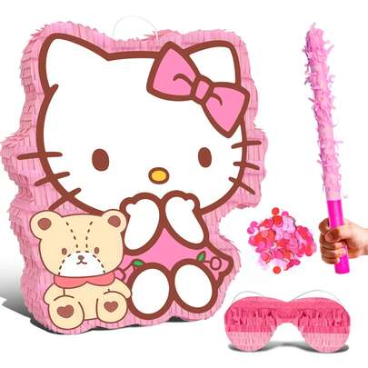 SANRIO Hello Kitty Party Decorations,4 Pcs Hello Kitty Pinatas Bundle,Including Hello Kitty Theme Pinata,Hello Kitty Party Pinata Stick,Party Games Blindfold Etc Hello Kitty Party Supplies