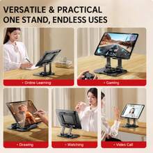 360° Rotating Practical Office Style Tablet Desktop Stand, Adjustable Height & Tilt, Anti-Scratch Silicone Pads, Stable Heavy Base Support, Suitable For Gaming, Video Conferencing, Online Classes - Black - View 6