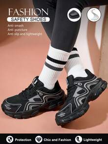 Dian Sen Sepatu Kerja Ujung Baja Unisex, Anti-Benturan dan Anti-Tusukan, Sepatu Pelindung Ringan, Cocok untuk Perlindungan Kerja Harian di Gudang dan Konstruksi - Hitam - View 4