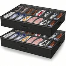 24/12 Grid Foldable Underbed Shoe Storage Box, Non-Woven Fabric Dust-Proof Stackable Shoe Organizer, 2mm Thick Cardboard, Space-Saving And Sturdy, Suitable For High Heels And Sneakers, 29.3 Inches, Essential Home Storage For Wardrobe, Bedroom, Dorm - View 3